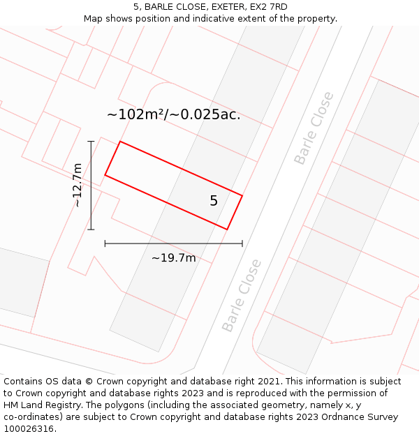 5, BARLE CLOSE, EXETER, EX2 7RD: Plot and title map