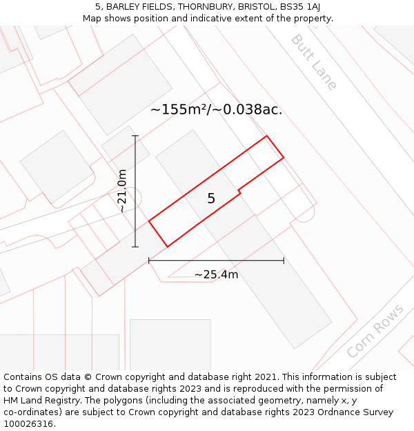 5, BARLEY FIELDS, THORNBURY, BRISTOL, BS35 1AJ: Plot and title map