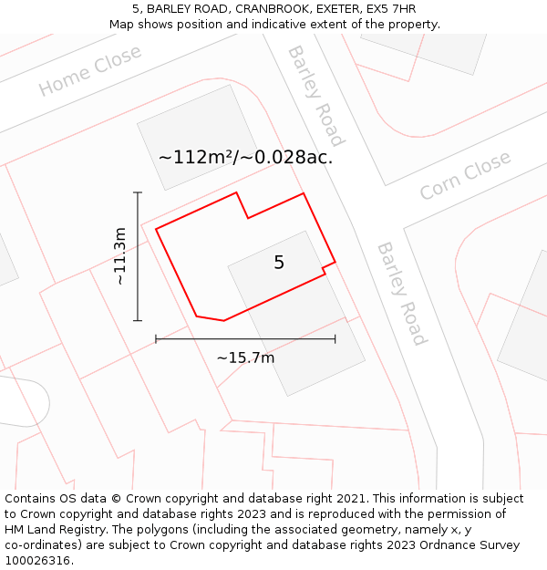 5, BARLEY ROAD, CRANBROOK, EXETER, EX5 7HR: Plot and title map