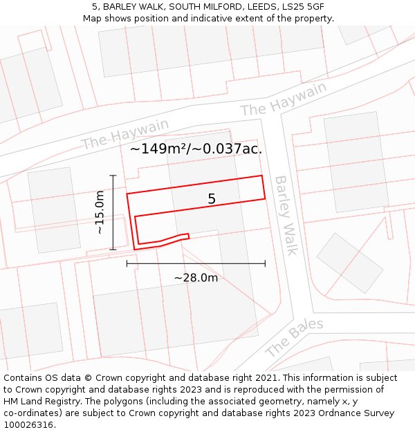 5, BARLEY WALK, SOUTH MILFORD, LEEDS, LS25 5GF: Plot and title map