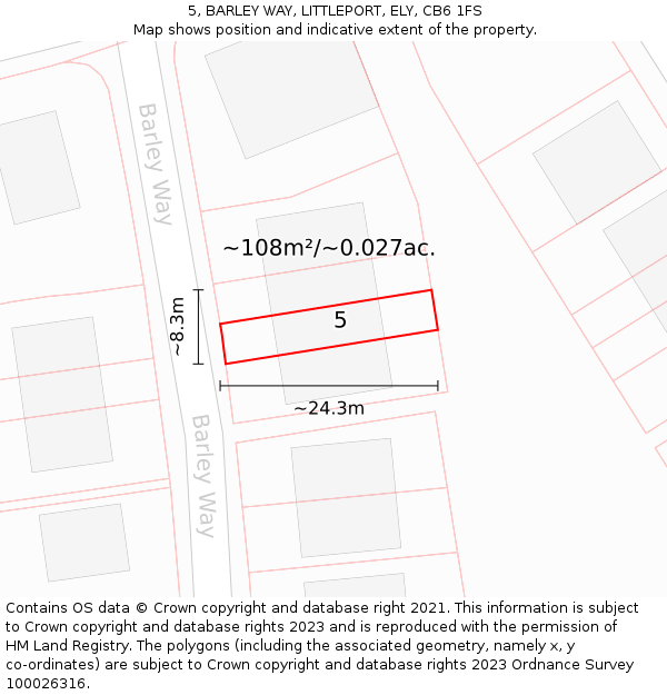 5, BARLEY WAY, LITTLEPORT, ELY, CB6 1FS: Plot and title map