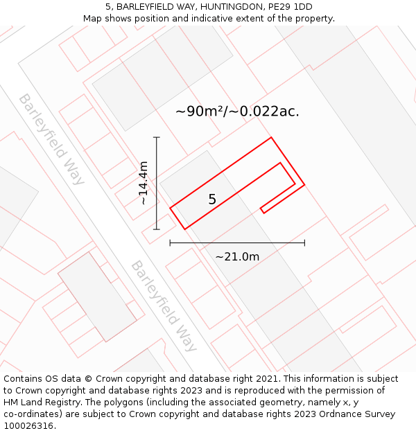 5, BARLEYFIELD WAY, HUNTINGDON, PE29 1DD: Plot and title map