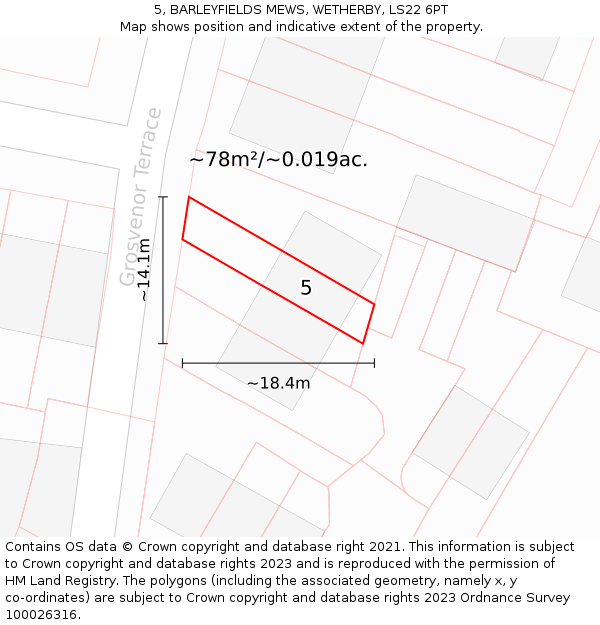 5, BARLEYFIELDS MEWS, WETHERBY, LS22 6PT: Plot and title map
