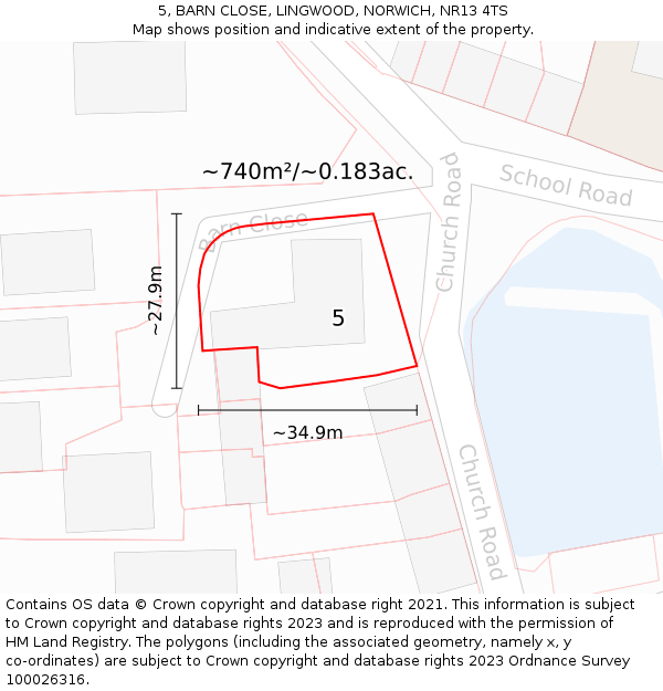 5, BARN CLOSE, LINGWOOD, NORWICH, NR13 4TS: Plot and title map