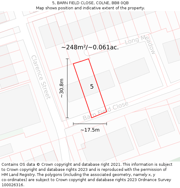 5, BARN FIELD CLOSE, COLNE, BB8 0QB: Plot and title map