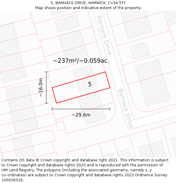 5, BARNACK DRIVE, WARWICK, CV34 5TY: Plot and title map