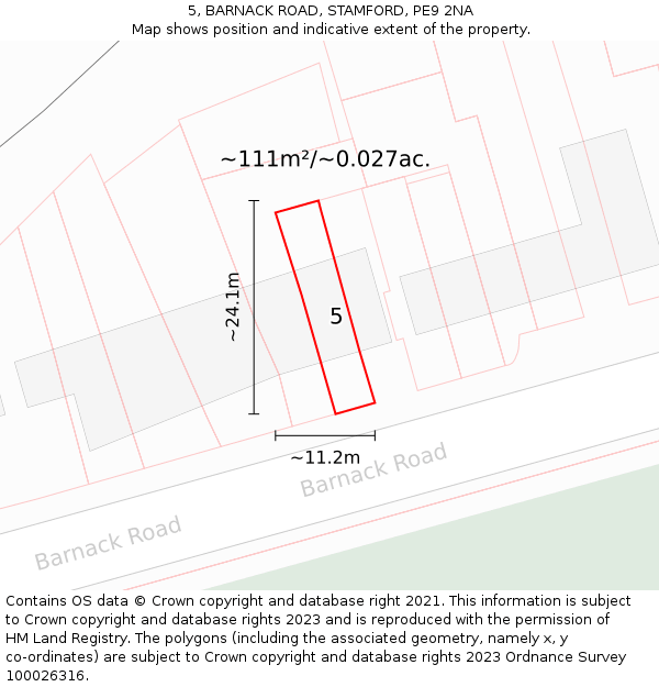 5, BARNACK ROAD, STAMFORD, PE9 2NA: Plot and title map