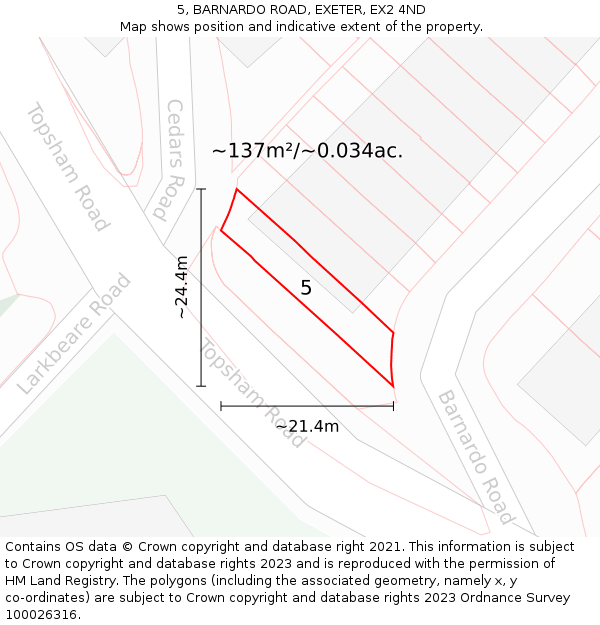 5, BARNARDO ROAD, EXETER, EX2 4ND: Plot and title map