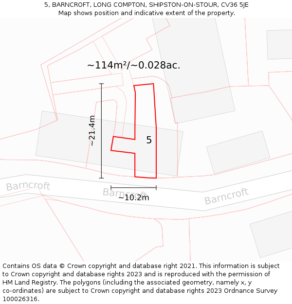 5, BARNCROFT, LONG COMPTON, SHIPSTON-ON-STOUR, CV36 5JE: Plot and title map