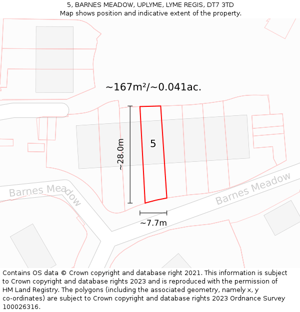5, BARNES MEADOW, UPLYME, LYME REGIS, DT7 3TD: Plot and title map