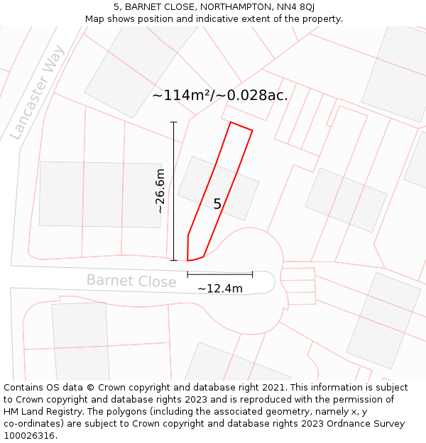 5, BARNET CLOSE, NORTHAMPTON, NN4 8QJ: Plot and title map