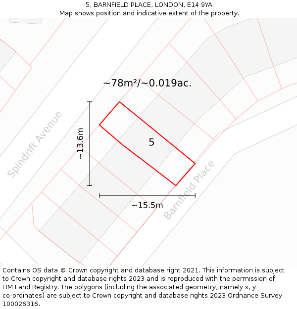 5, BARNFIELD PLACE, LONDON, E14 9YA: Plot and title map