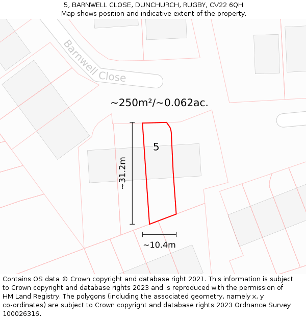 5, BARNWELL CLOSE, DUNCHURCH, RUGBY, CV22 6QH: Plot and title map