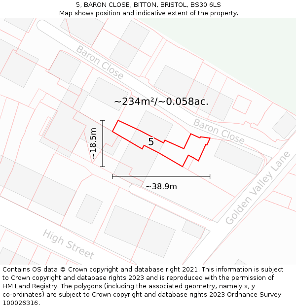 5, BARON CLOSE, BITTON, BRISTOL, BS30 6LS: Plot and title map