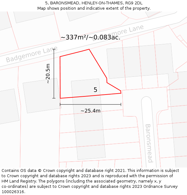 5, BARONSMEAD, HENLEY-ON-THAMES, RG9 2DL: Plot and title map