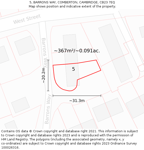 5, BARRONS WAY, COMBERTON, CAMBRIDGE, CB23 7EQ: Plot and title map