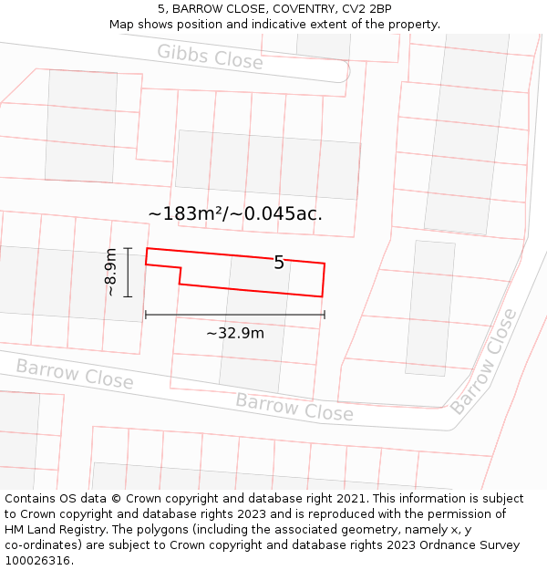 5, BARROW CLOSE, COVENTRY, CV2 2BP: Plot and title map