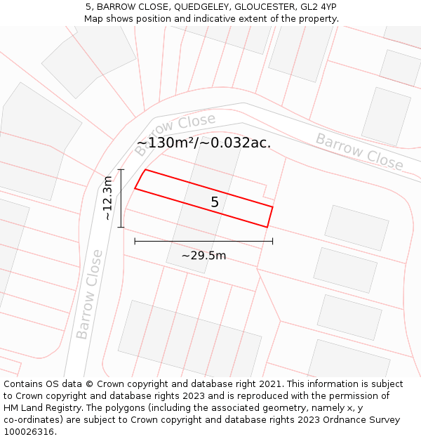 5, BARROW CLOSE, QUEDGELEY, GLOUCESTER, GL2 4YP: Plot and title map