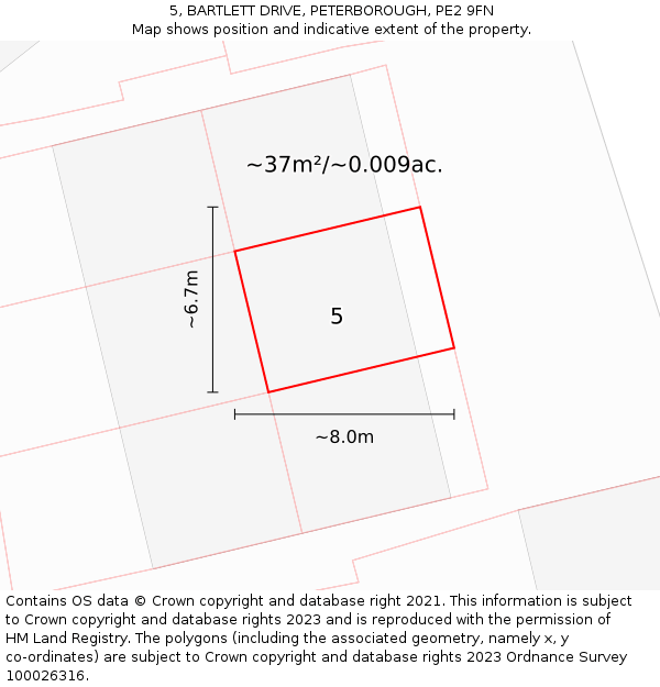 5, BARTLETT DRIVE, PETERBOROUGH, PE2 9FN: Plot and title map