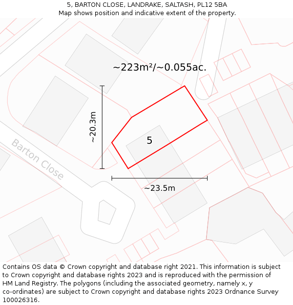 5, BARTON CLOSE, LANDRAKE, SALTASH, PL12 5BA: Plot and title map