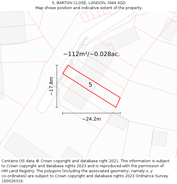 5, BARTON CLOSE, LONDON, NW4 4QD: Plot and title map