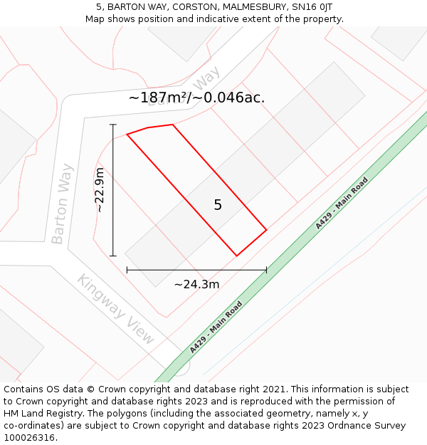 5, BARTON WAY, CORSTON, MALMESBURY, SN16 0JT: Plot and title map
