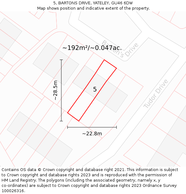 5, BARTONS DRIVE, YATELEY, GU46 6DW: Plot and title map