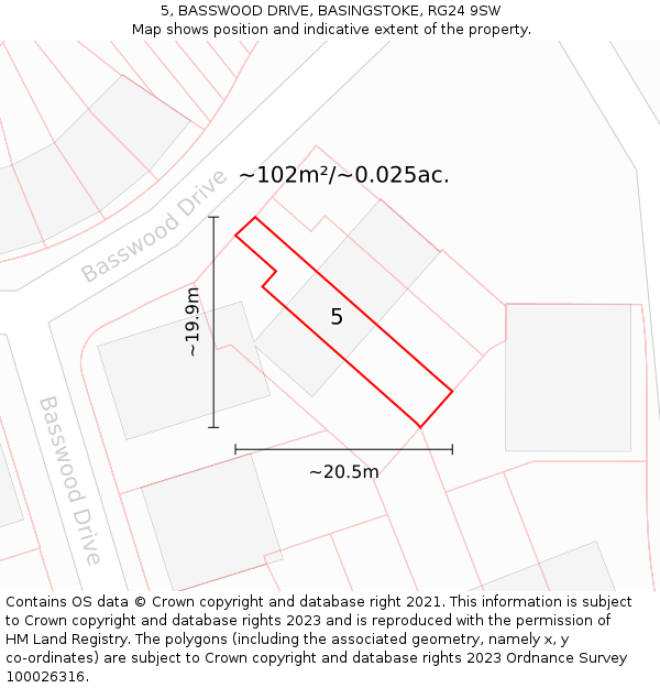 5, BASSWOOD DRIVE, BASINGSTOKE, RG24 9SW: Plot and title map