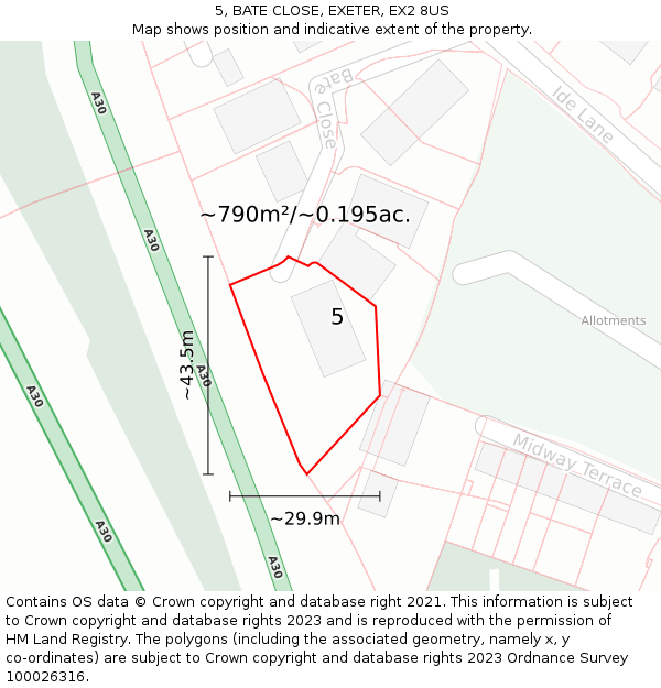 5, BATE CLOSE, EXETER, EX2 8US: Plot and title map