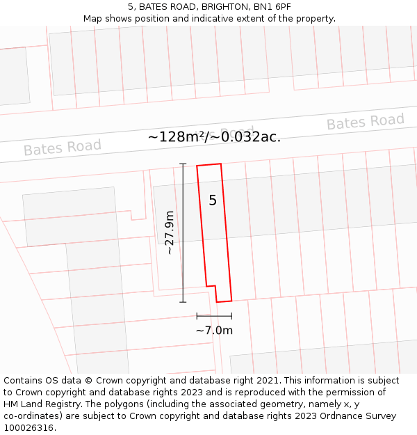 5, BATES ROAD, BRIGHTON, BN1 6PF: Plot and title map