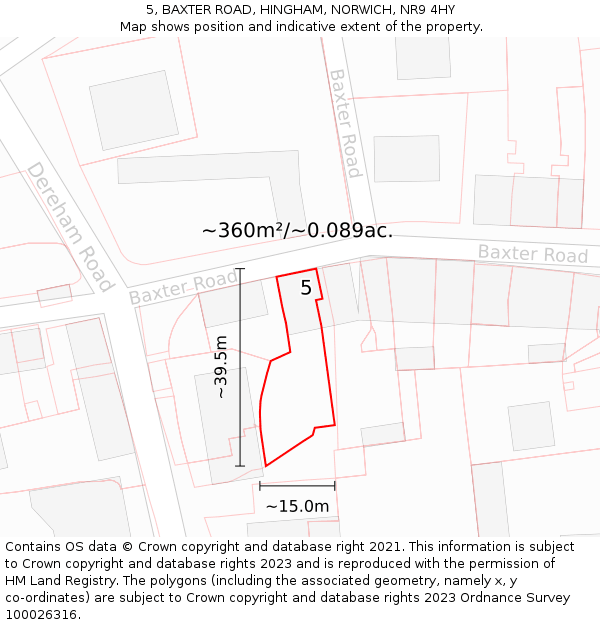 5, BAXTER ROAD, HINGHAM, NORWICH, NR9 4HY: Plot and title map