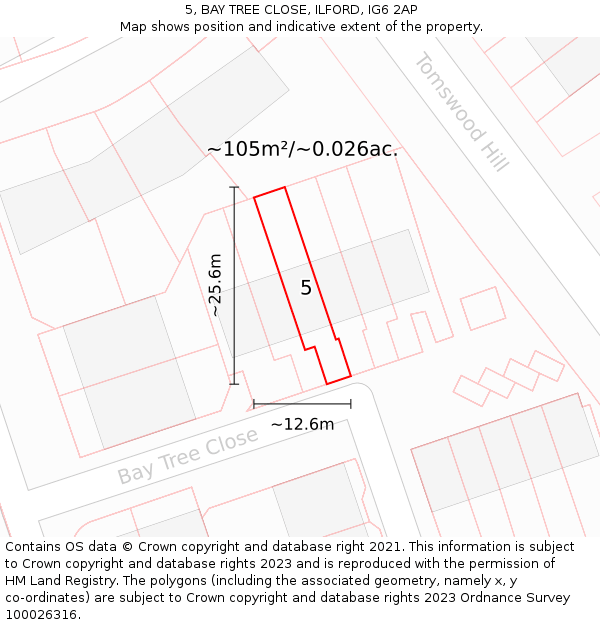 5, BAY TREE CLOSE, ILFORD, IG6 2AP: Plot and title map