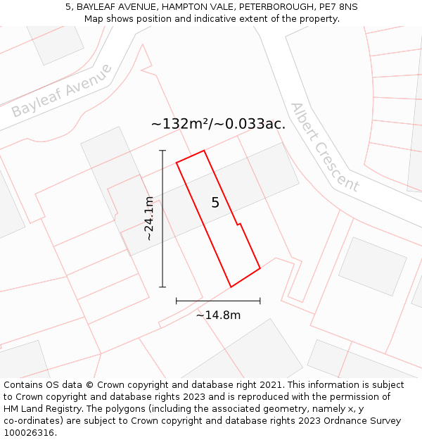 5, BAYLEAF AVENUE, HAMPTON VALE, PETERBOROUGH, PE7 8NS: Plot and title map