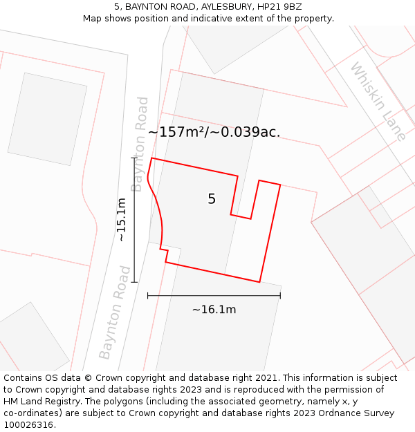 5, BAYNTON ROAD, AYLESBURY, HP21 9BZ: Plot and title map