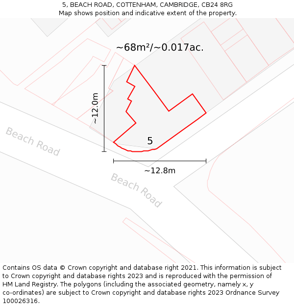 5, BEACH ROAD, COTTENHAM, CAMBRIDGE, CB24 8RG: Plot and title map
