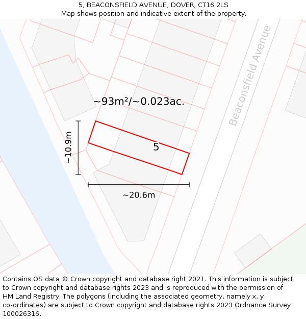 5, BEACONSFIELD AVENUE, DOVER, CT16 2LS: Plot and title map