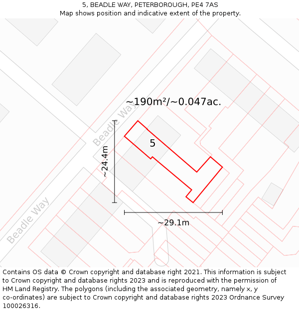 5, BEADLE WAY, PETERBOROUGH, PE4 7AS: Plot and title map
