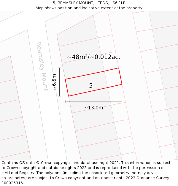 5, BEAMSLEY MOUNT, LEEDS, LS6 1LR: Plot and title map