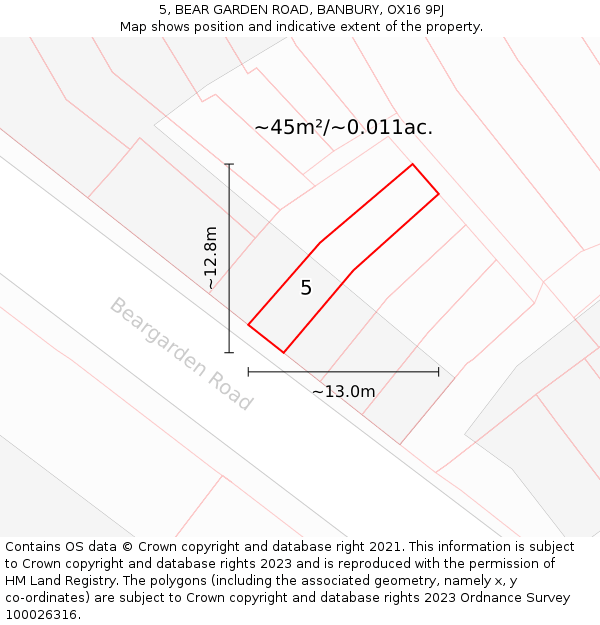 5, BEAR GARDEN ROAD, BANBURY, OX16 9PJ: Plot and title map