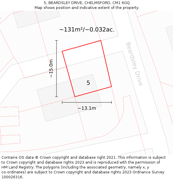5, BEARDSLEY DRIVE, CHELMSFORD, CM1 6GQ: Plot and title map