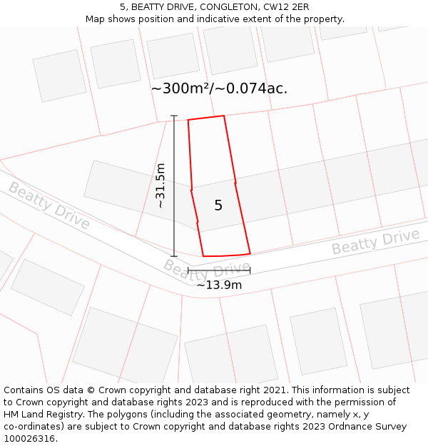 5, BEATTY DRIVE, CONGLETON, CW12 2ER: Plot and title map