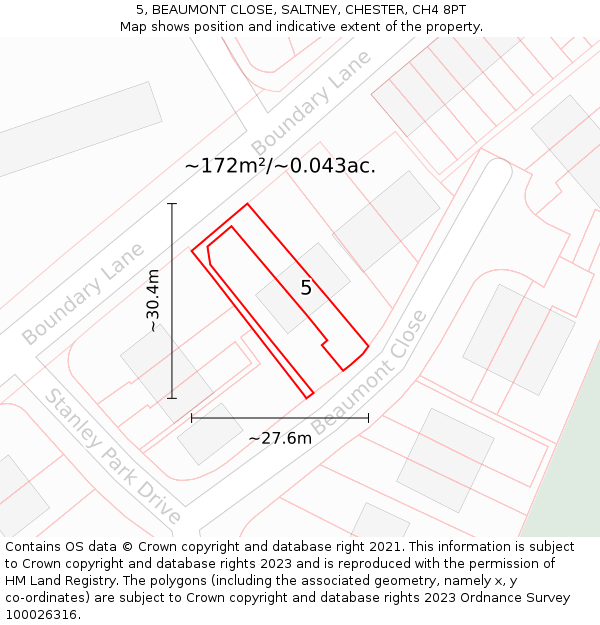 5, BEAUMONT CLOSE, SALTNEY, CHESTER, CH4 8PT: Plot and title map