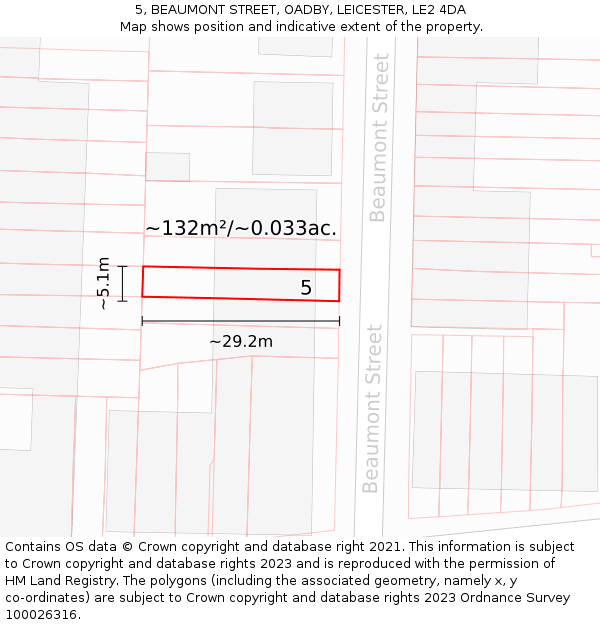 5, BEAUMONT STREET, OADBY, LEICESTER, LE2 4DA: Plot and title map
