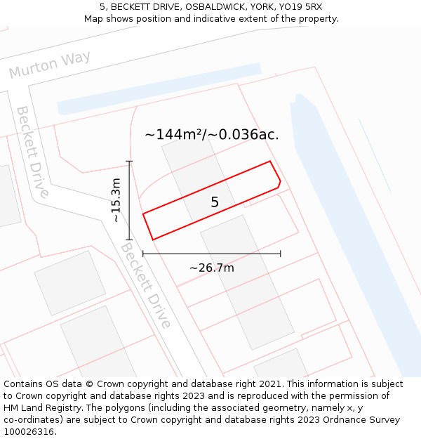 5, BECKETT DRIVE, OSBALDWICK, YORK, YO19 5RX: Plot and title map