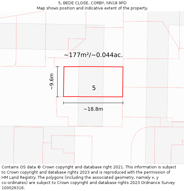 5, BEDE CLOSE, CORBY, NN18 9PD: Plot and title map