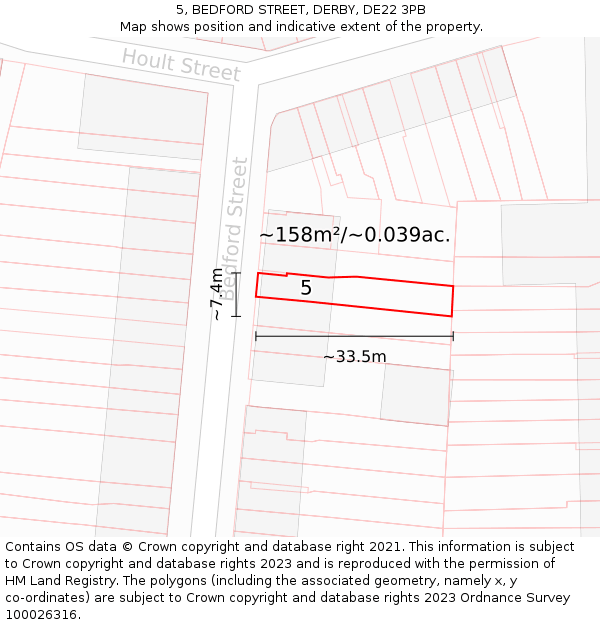 5, BEDFORD STREET, DERBY, DE22 3PB: Plot and title map