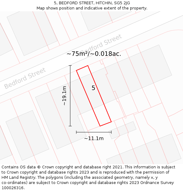 5, BEDFORD STREET, HITCHIN, SG5 2JG: Plot and title map