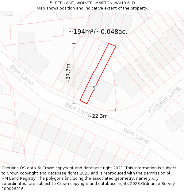 5, BEE LANE, WOLVERHAMPTON, WV10 6LD: Plot and title map