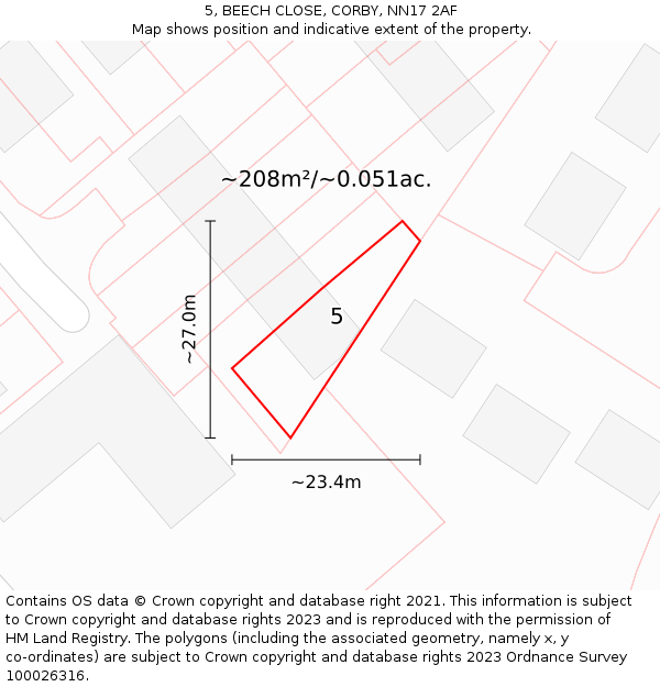 5, BEECH CLOSE, CORBY, NN17 2AF: Plot and title map