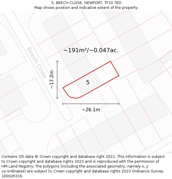 5, BEECH CLOSE, NEWPORT, TF10 7ED: Plot and title map